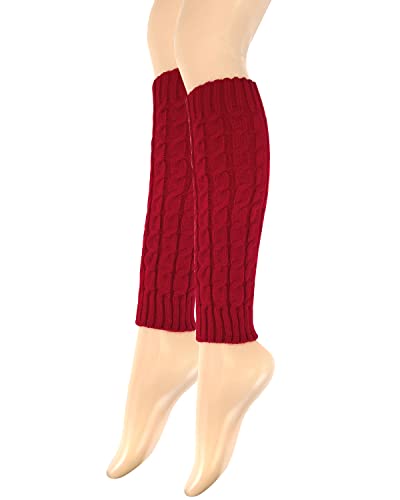 Wrapables Women's Cable Knit Leg Warmers, Cherry Red2
