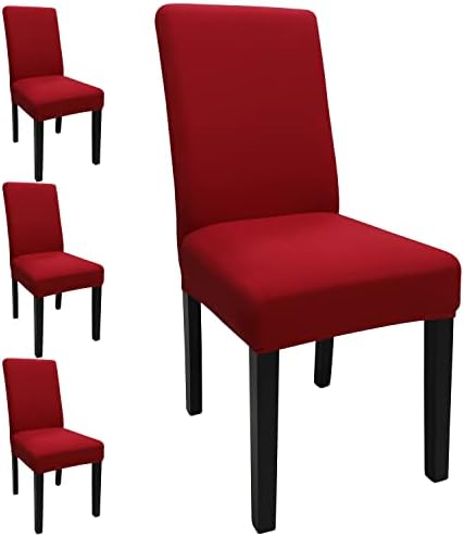 Keyroal Dining Room Chair Covers Set of 4, Stretch Solid Color Parsons Chair Slipcovers Spandex Removable Washable Kitchen Chair Protector Cover for Dining Room, Hotel, Ceremony(Red)