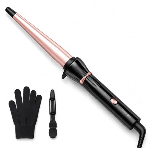 Image of Hahahope Curling Wand 1 /2-1 Inch Tapered Curling Iron, Ceramic Curling Wand Clamp-Free Hair Curler for Tight Curls, Beach Waves, Spiral & Ringlet Curls, Dual Voltage Travel Styling, 2 Heat Settings