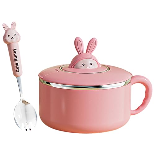 Ferricult Bol à ramen avec couvercle, bol à nouilles instantanées de 1200 ml avec poignées et cuillère, cuiseur ramen portable mignon pour soupe, nouilles, boulettes, salades Style 1, mignon