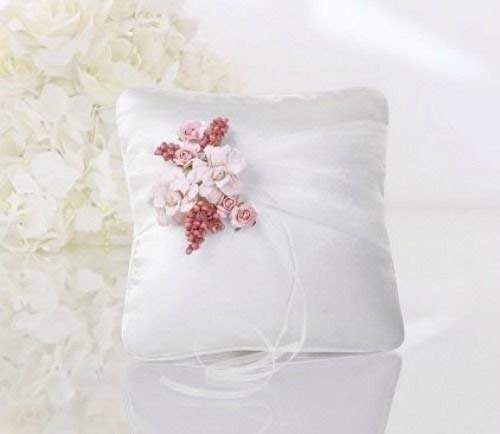 RiloStore PKWM6 Coussin porte-alliances avec petites roses et baies Blanc/abricot/rose 16 x 16 cm Cover