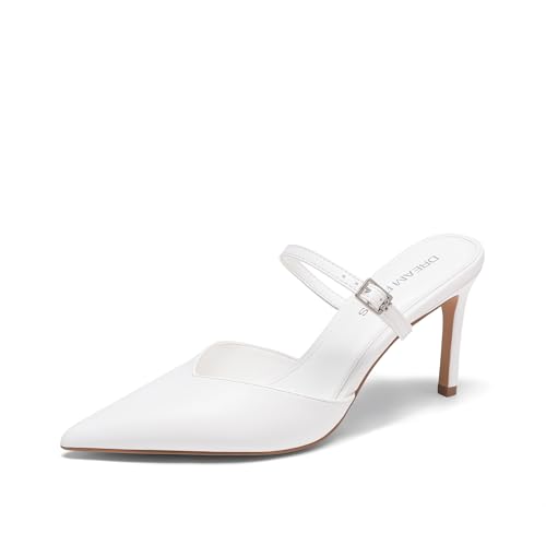 DREAM PAIRS Womens Closed Toe High Heels Mules Ankle Strap Stiletto Pointed Pumps Shoes Wedding Work Office Sexy Fashion Heeled Sandals,Size 6.5,White,SDPU26017W