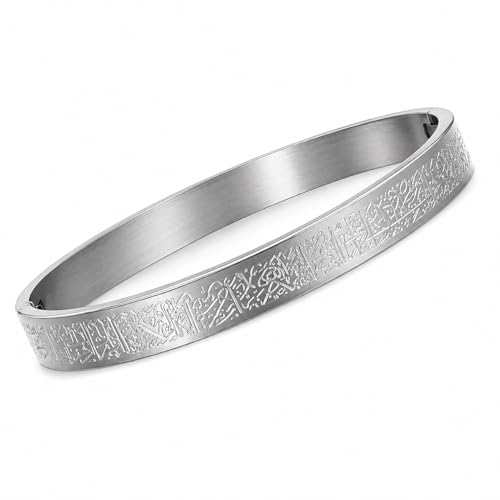 Image of Bigwheels Premium Finish Silver Plated Ayatul Kursi Engraved Islamic Arabic Calligraphy Kada Bracelet For Men & Women