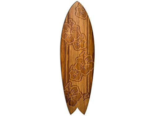 DECLINA Planche de surf décorative, impression sur alu-dibond, déco murale, Planche de surf déco Fleur d'iris sur bois, 100x30 cm