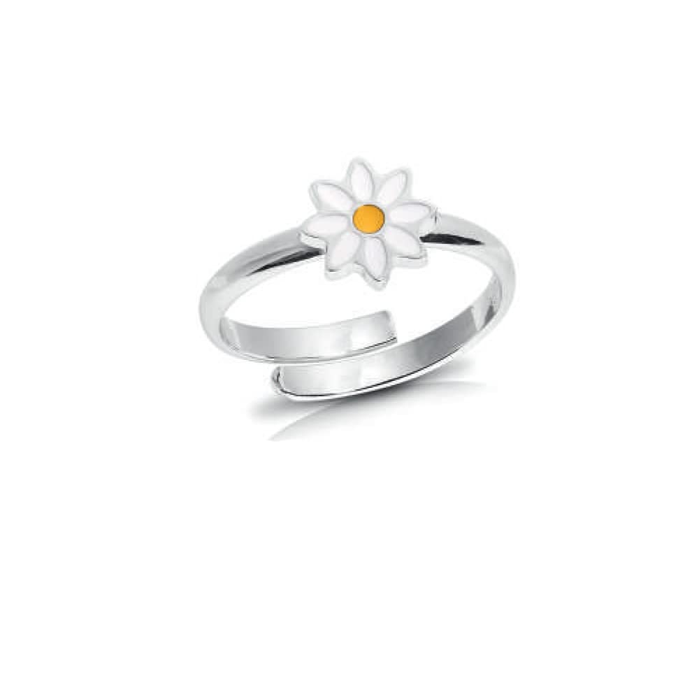 Anello da bambina regolabile in Argento 925 con margherita smalto bianco gioielli bimba Made in Italy con astuccio