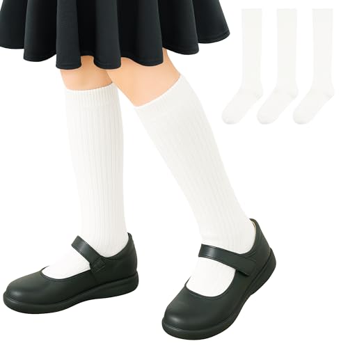 Stelle Girls Knee High Socks Cotton School Uniform Socks 3 Pairs Long Soft Seamless Sock for Kids Toddler 3-12 Years