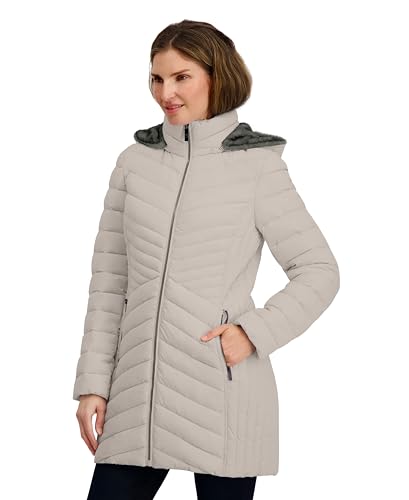 Image of Nautica Women's Stretch Puffer Jacket- Wind & Water-resistant Winter Coat Faux Fur Lined Hood