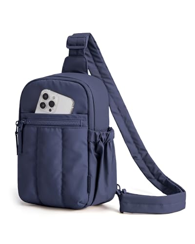 BAGSMART Small Crossbody Bags for Women, Puffer Sling Bag Fanny Packs, Purses Hobo Handbag for Daily Travel Hiking, Navy