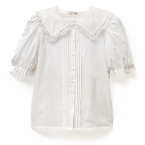 CUENTO Girls CottonTop- Doll Collar Neck, Short Ruffle Sleeves, Button Down Closure, Casual Top, Everyday Wear_P - Main Image