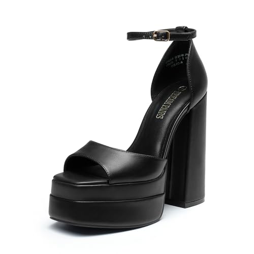 DREAM PAIRS High Heels Chunky Block Platform Heels for Women Ankle Strap Sexy Open Square Toe Heels...