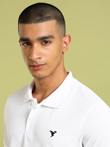 Image of TECHNOSPORT Men's Solid Slim Fit Polo Collar T-Shirt MATPIQ Half Sleeve Button Polyester for Gym Running Workout UPF50+ Anti Odour