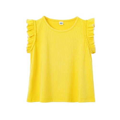 18M-5T Baby Toddler Girl Sleeveless Shirt Ruffle Knit Blouse Kids Basic Solid Color T-Shirts Casual Ribbed Tee Tops