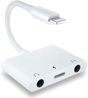 3.5mm Jack Headphone Audio Adapter, 3 in 1 Dual 3.5mm Earphone Aux Audio Splitter Adapter with Power Port, Compatible for iPhone 12/13/11/X/8/7,Pad/Pod,Support Newest iOS 13,White