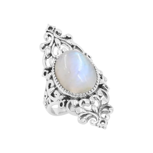 Bague pierre de lune naturelle argent anti-allergie durable fait main