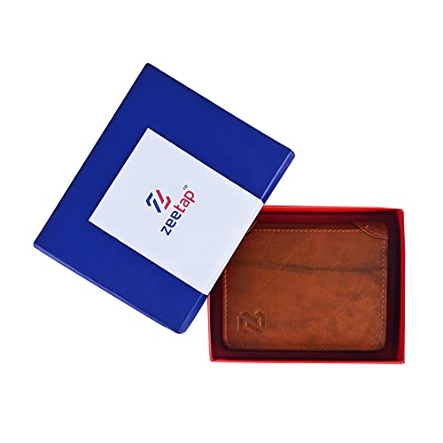 Image of Zeetap Genuine Leather Wallet for Men with RFID Protection, Bifold Notecase with 2 ID Windows Slim Wallet with 9 Card Slots (Antique Brass)