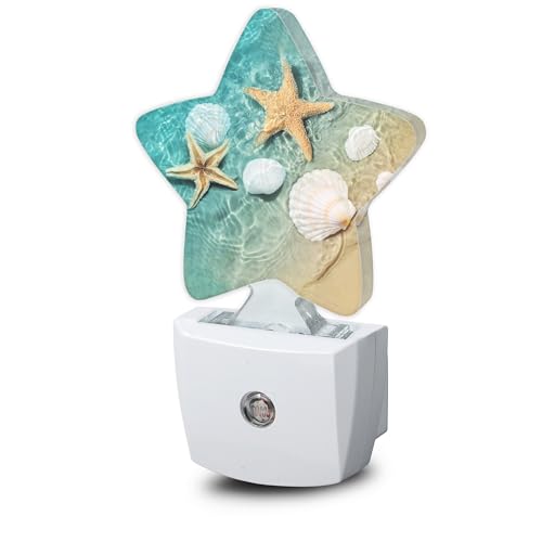 Image of Starfish Shell Beach Night Light Plug-in Dusk to Dawn Smart Sensor White Led Nightlight for Bedroom Bathroom Kitchen Hallway Stairs Energy Efficient Decor Desk Lamp