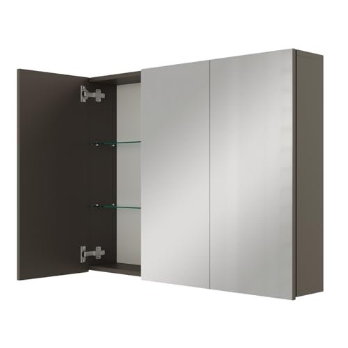 Planetmöbel ARIA Armadietto a specchio da bagno, larghezza 90 cm, con specchio, antracite, senza lampada e presa, armadietto a specchio per ospiti, 90 x 70 x 16 cm