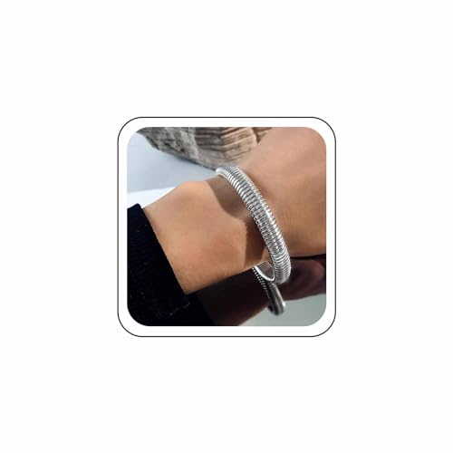 Wendalern Brazalete grueso de plata pulsera elástica con cadena de serpiente...