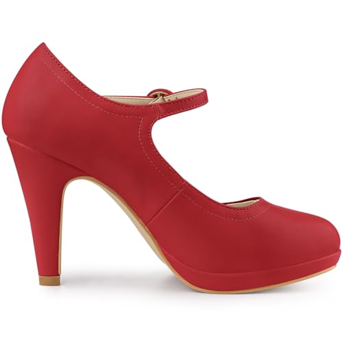 Allegra K Allegra K Women's Platform Ankle Strap Chunky Heel Sandals Red Pumps 9.5 M US