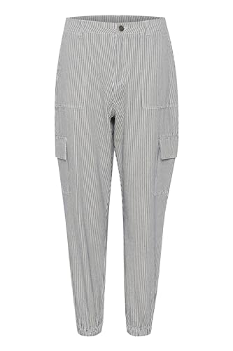 Kaffe Women's Pants Elastic Cuffs Cropped Length Regular Fit Cargo Pockets Pantalones, Blue/White Stripe, 46 De Las Mujeres