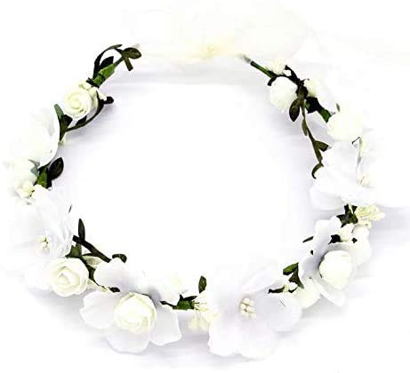 Couronne de Fleurs, Couronne Fleur Cheveux Mariage Nuptiale Fleur Couronne avec Ruban pour Chapeau Ornement Party Festival Beach Travle Mariage...
