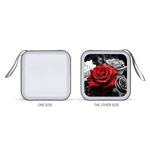 Étui de rangement CD/DVD 40 compartiments au design moderne de roses noires blanches et rouges