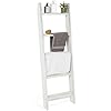 MyGift Vintage White Wood Decorative Ladder Shelf, 4.5 Foot Wall Leaning Wooden Towel Blanket Ladder Storage Rack for Bathroom or Living Room