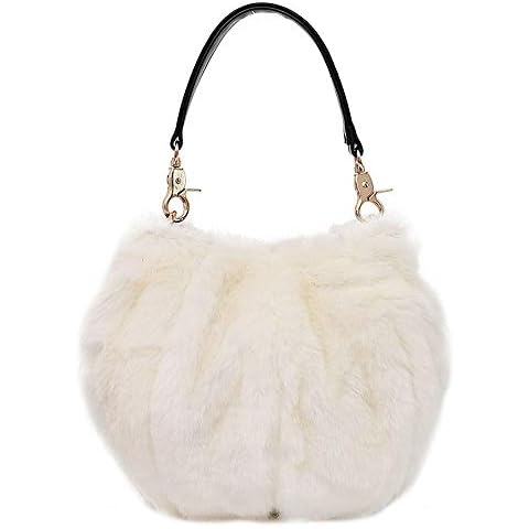 Women's Faux Fur Bucket Handbag Plush Shoulder Bag Fur Evening Tote Bags(White) Cover