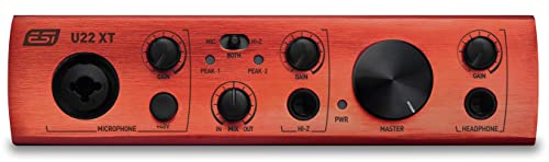 ESI U22 XT | Professional USB Audio Interface for PC and Mac with XLR, RCA and DI Inputs, Recording, Podcasting & Streaming for Guitarists, Vocalists or Podcasters, Music Production Software Included