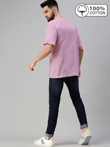 Image of Veirdo Oversized Baggy Fit Drop Shoulder Half Sleeves Round Neck Solid Pure 100% Cotton T-Shirt for Men (Available in White, Black, Mustard, Maroon, Green, Lilac, Navy, Red Color)