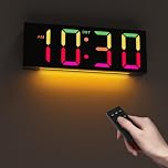 Digital Clock, Large Wall Clock with Big Digit for Elderly, 5 Level Brightness, 8 Colours LED Display, DST, 12/24H - Simple Clock with Night Light for Bedroom, Living Room, Kitchen, Office, Classroom