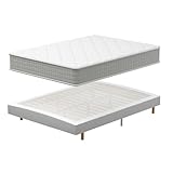 TEENO Ensemble Sommier et Matelas 140x190 cm, Lit 2 Personnes Complet avec Sommier Tapissi...