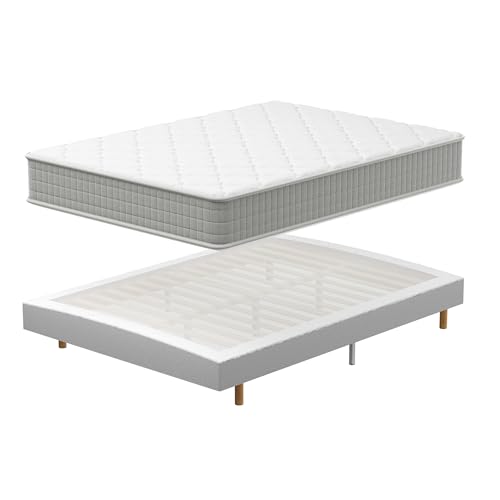 TEENO Ensemble Sommier et Matelas 120x190 cm, Lit Une Place et Demi Complet avec Sommier Tapissier et Matelas Memoire de Forme, Confort, Respirant (Matelas...