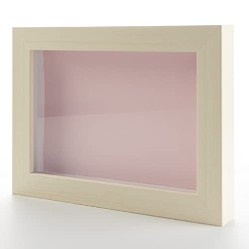 White Wash 6x6 Small Shadow Box Picture Wooden Frame with Pink Acid-Free Backing UV Acrylic & Hanging Hardware - with 3/4