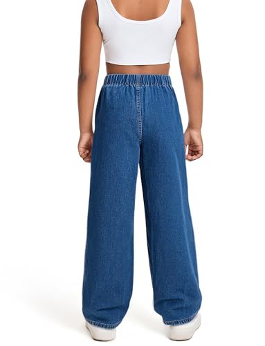 Happy Cherry Kids Girls Baggy Jeans Distressed Washed Casual Wide Leg High Waist Elastic Band Denim Pants2