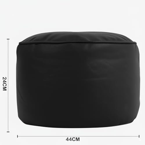 Image of Premium Faux Leather Footstool /Footrest /Pouffe | EPS Beans Filled | Ready to Use | Soft Cushioned Ottoman | Durable Leatherette Finish | Living Room, Bedroom & Office Color- (Black)