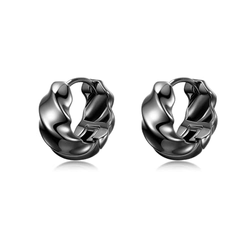 Pendientes hombre negro de plata 925 ley retorcidos hipoalergénicos unisex