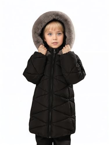 Image of SOLOCOTE Girls Winter Puffer Coat with Faux Fur Hood Sherpa Lined Parka Water-Resistant Windproof Quilted Jacket