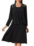Allegra K Formal Dress for Women Two Piece Lace Shoulder Jacket Dress Work Guest Dresses Medium Black