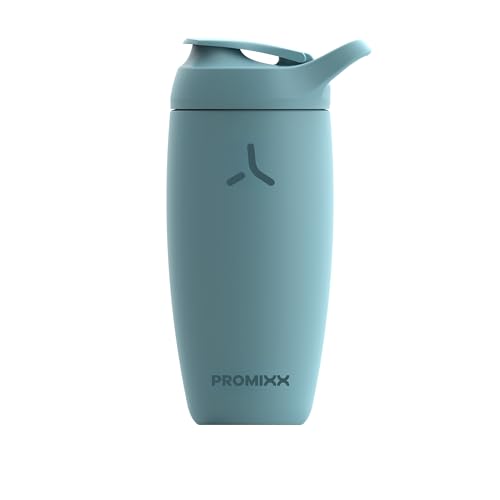 Image of PROMiXX Shaker Bottle - Premium Protein Shaker Cup for Supplement Shakes - Easy Clean, Stainless Steel Cup (550ml /18oz, Ocean Calm Blue)