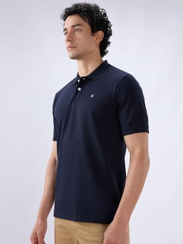 Image of Raymond Men Slim Fit Solid Pattern Pure Cotton Half Sleeve Polo Neck Casual T-Shirt