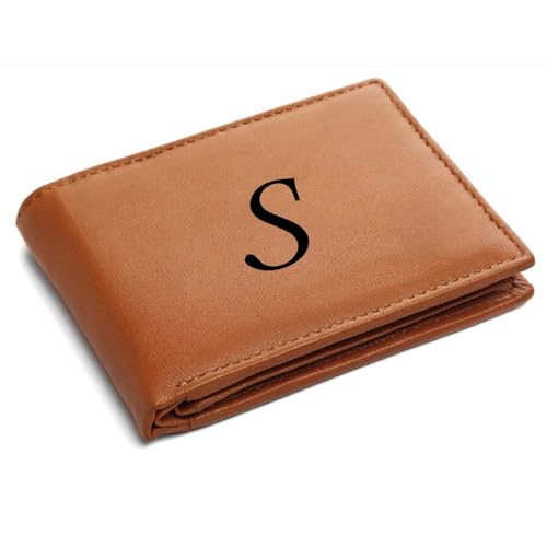 Image of Pu Leather Wallet for Men and Boys Alphabet Name Wallet Gifts for Men | Personalized with Name & Charm Purse - (Color-Tan) (S, Tan)
