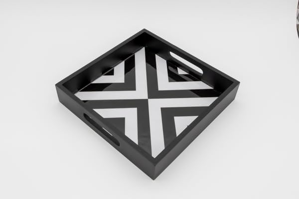 Decorative Serving Tray, Black and White Geometric Pattern