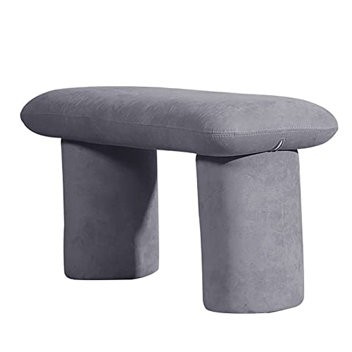 Leopard Print Velvet Ottoman Bench, Rectangular Padded Vanity Stool, Rustic Solid Wood Entryway Seat, Living Room Decor Furniture, Gray, 80 x 34 x 42 cm