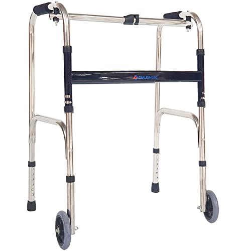 DIALDRCARE Foldable Lightweight Height Adjustable Walker For Old People or Handicap (Silver) (WALKER WITH WHEELS)