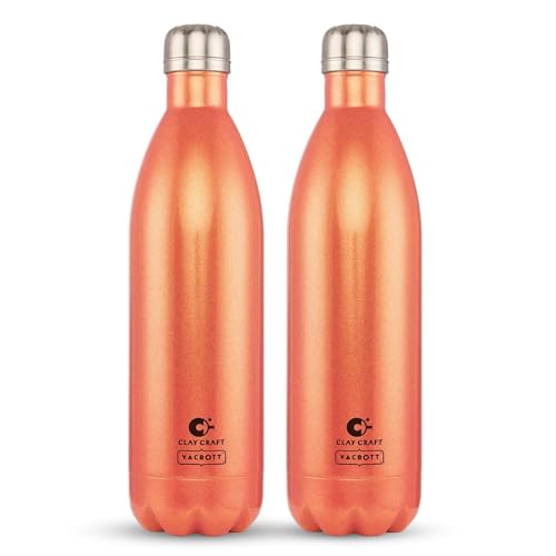 Image of Clay Craft Vacbott Stark Sparkle Double Walled|18 Hours Hot and 24 Hours| Cold Water Bottle Vacuum Insulated Flask Bottle|1000 ml, 2 Piece, Water Bottles for School, Home, Gym, Leakproof