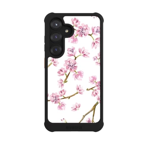 Coque Samsung S25 MagSafe antichoc noire fleurs de cerisiers rigide pour fille