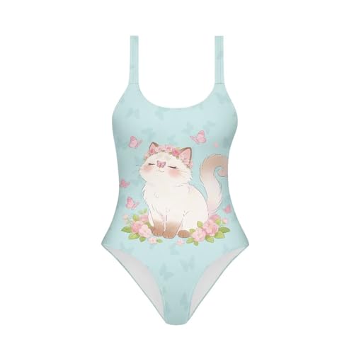 Image of One Piece Bathing Suit for Teen Girls Comfy Crewneck Backless Bathing Suit