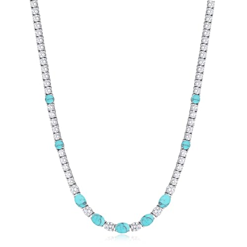 FANCIME Sterling Silver Tennis Necklace 4mm 18 inch Birthstone Necklace with 6 * 8mm Oval Gemstone Luxury Fine Birthday Jewelry Gifts for Women