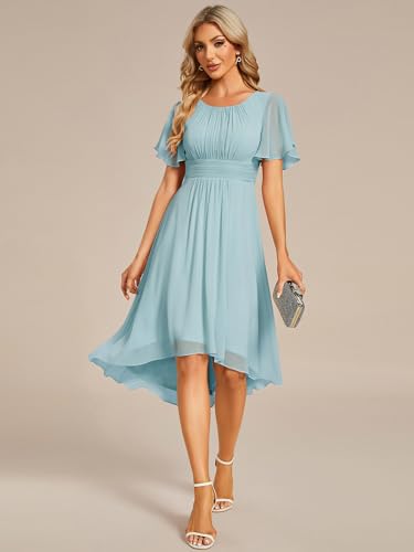 Image of Ever-Pretty Women's Chiffon Crew Neck Empire Waist Wedding Guest Dress Summer Short Sleeve Semi Formal Dresses 02053